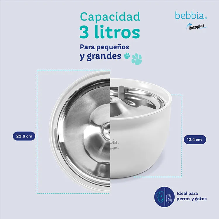 Fuente Rotoplas para mascotas color blanco — detalle de conexiones