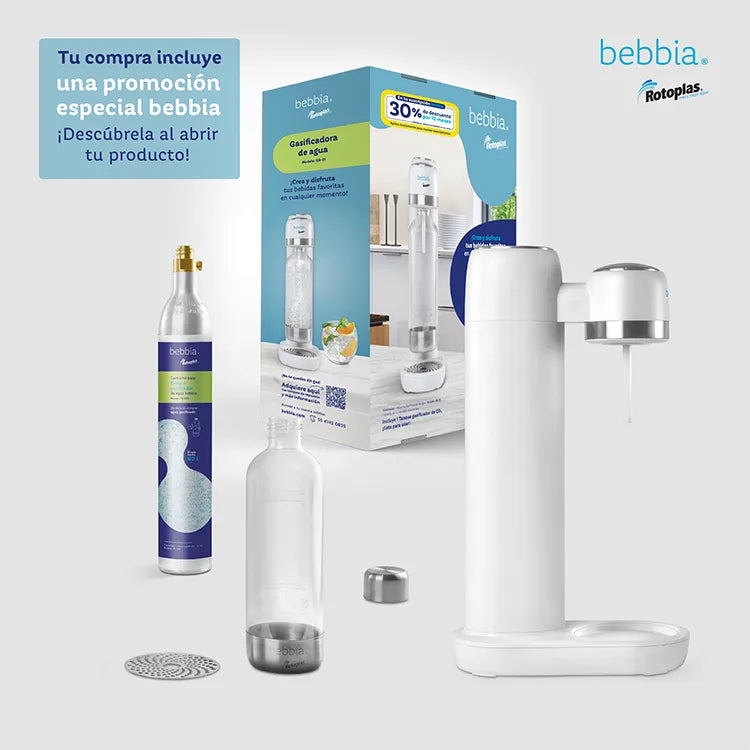 Filtro Rotoplas Gasificadora de agua color blanco — detalle de conexiones