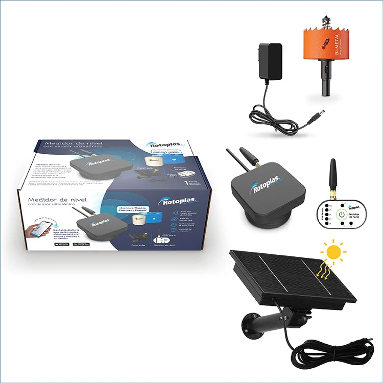 Medidor Rotoplas de nivel de agua con sensor ultrasónico solar — vista superior