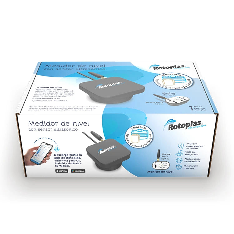 Medidor Rotoplas de nivel de agua con sensor ultrasónico — vista trasera