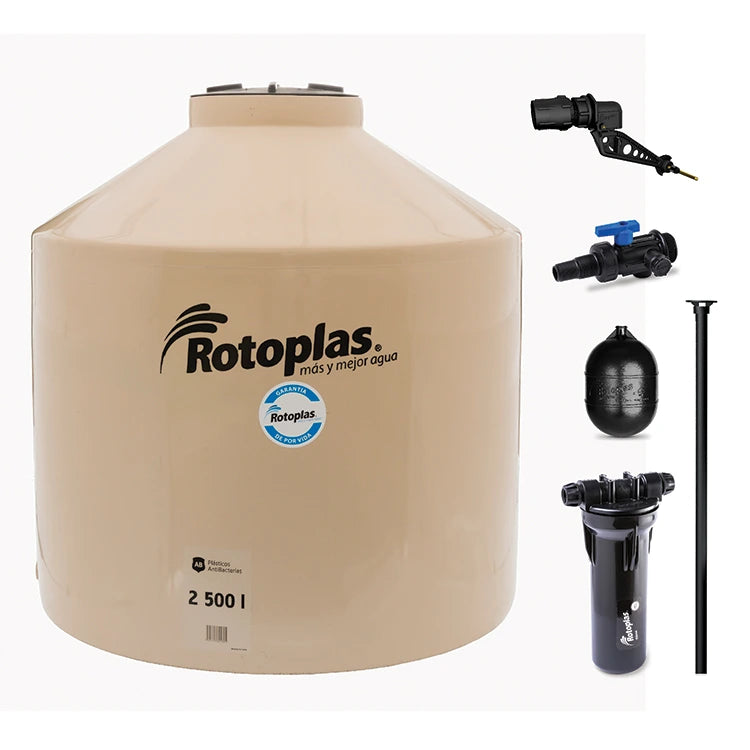 Tinaco 2,500 litros Rotoplas Tricapa color beige + Kit de accesorios (Venta exclusiva en Tuxtla) — vista frontal
