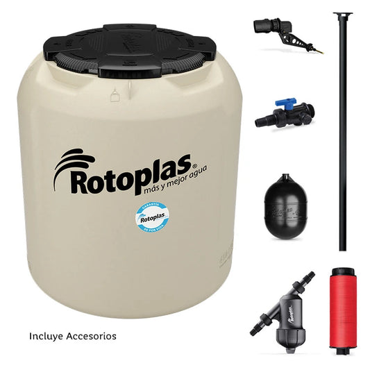 Tinaco 450 litros Rotoplas Plus+ equipado color beige — vista frontal