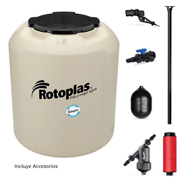 Tinaco 800 litros Rotoplas Plus+ equipado color beige — vista frontal