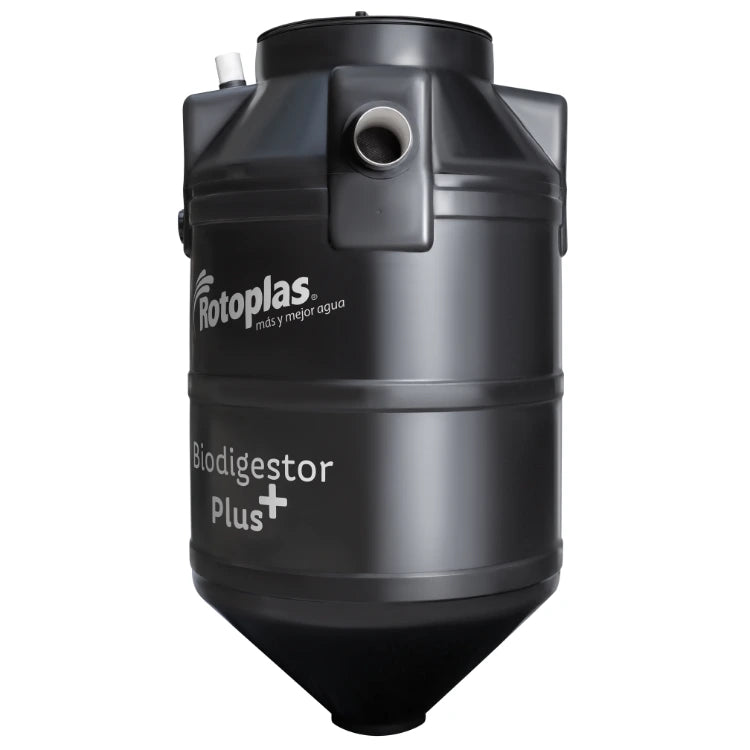 Biodigestor 600 litros Rotoplas Plus — detalle de conexiones