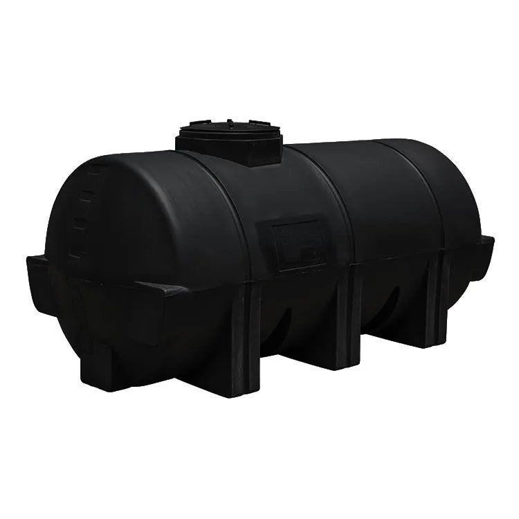 Tanque 2,850 litros Rotoplas horizontal nodriza reforzado al 20% color negro — detalle de conexiones