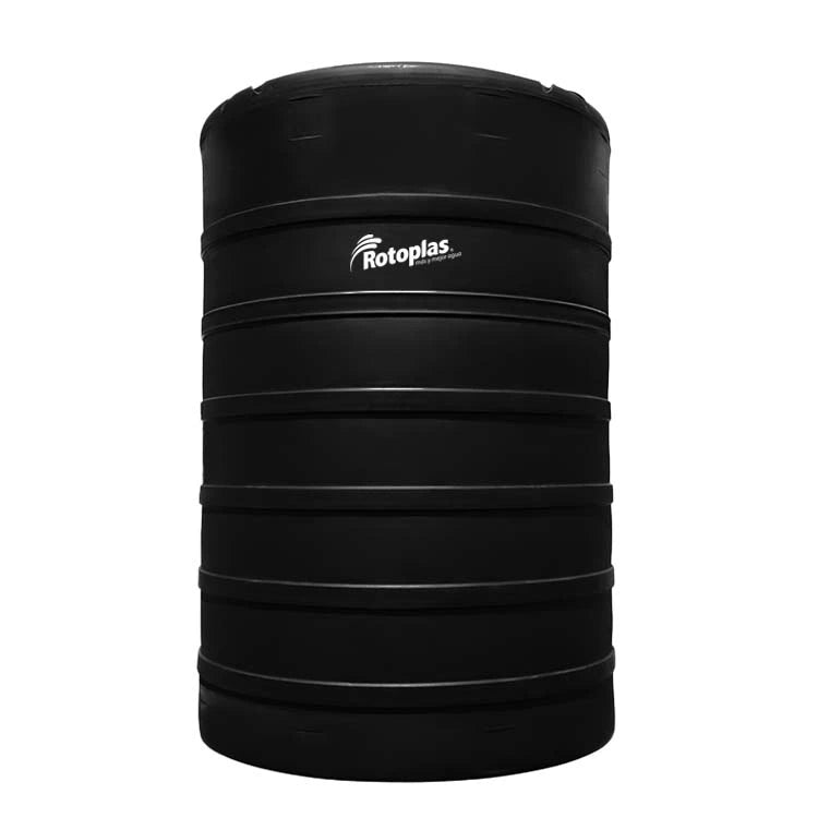 Tanque 15,000 litros Rotoplas vertical reforzado al 20% color negro — vista frontal