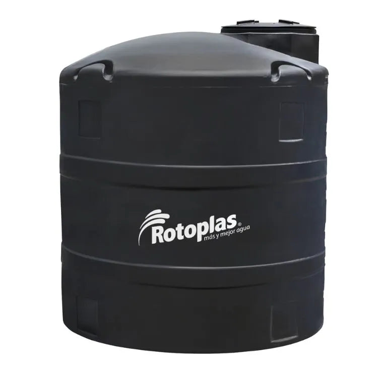 Tanque 2,500 litros Rotoplas vertical reforzado al 20% 2,500 littos color negro — vista frontal