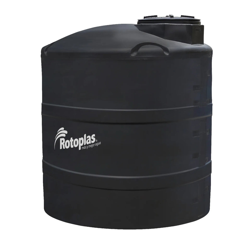 Tanque 2,500 litros Rotoplas vertical reforzado al 40% color negro — vista lateral