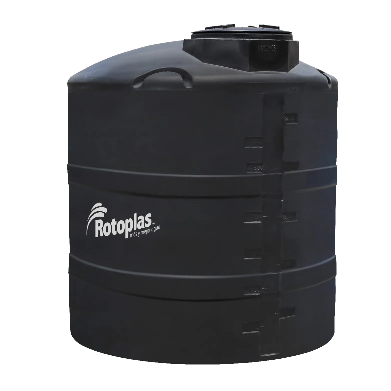 Tanque 2,500 litros Rotoplas vertical reforzado al 40% color negro — vista superior