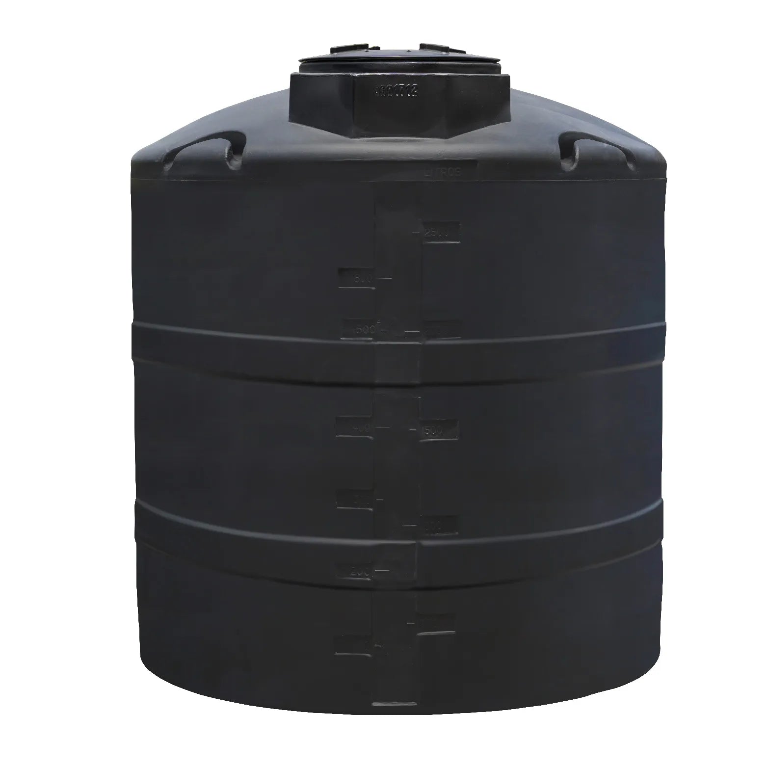 Tanque 2,500 litros Rotoplas vertical reforzado al 40% color negro — detalle de conexiones