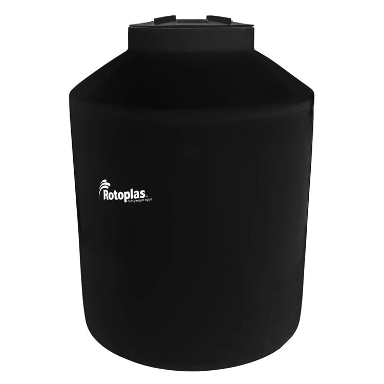 Tanque 1,100 litros Rotoplas vertical cerrado reforzado al 40% color negro — vista lateral