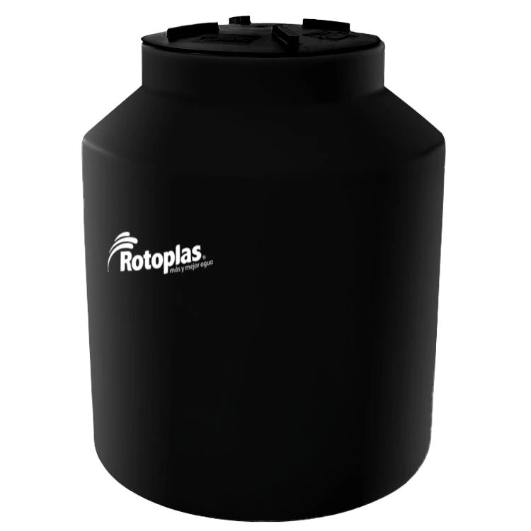Tanque 450 litros Rotoplas vertical cerrado reforzado al 40% color negro — vista lateral