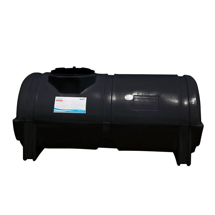 Tanque 2,500 litros Rotoplas horizontal nodriza reforzado al 40% color negro — detalle de conexiones
