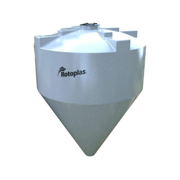 Tolva 14,000 litros Rotoplas reforzado al 40% con ángulo de 60° color neutro — vista lateral