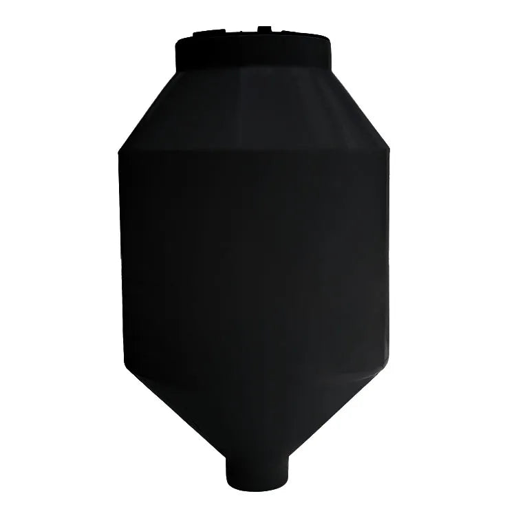 Tolva 600 litros Rotoplas estandar con ángulo al 45° color negro — detalle de conexiones