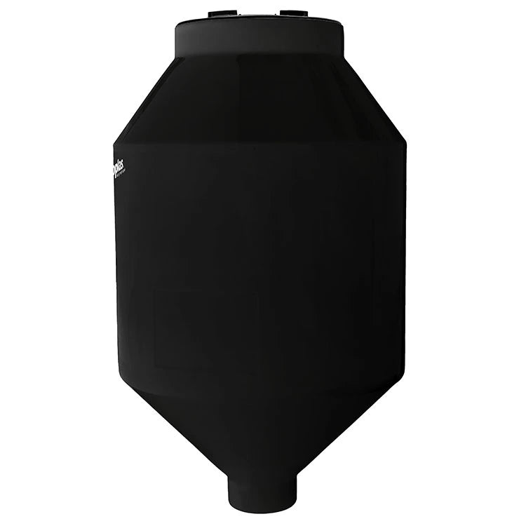 Tolva 600 litros Rotoplas reforzado al 40% con un ángulo de 45° color negro — vista superior