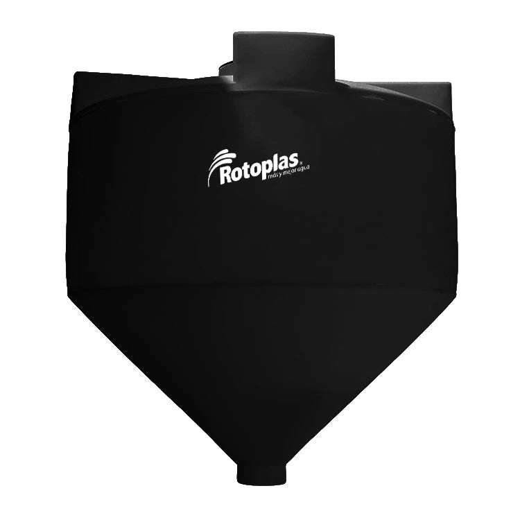 Tolva 7,000 litros Rotoplas reforzado al 40% con un ángulo de 45° color negro — vista frontal